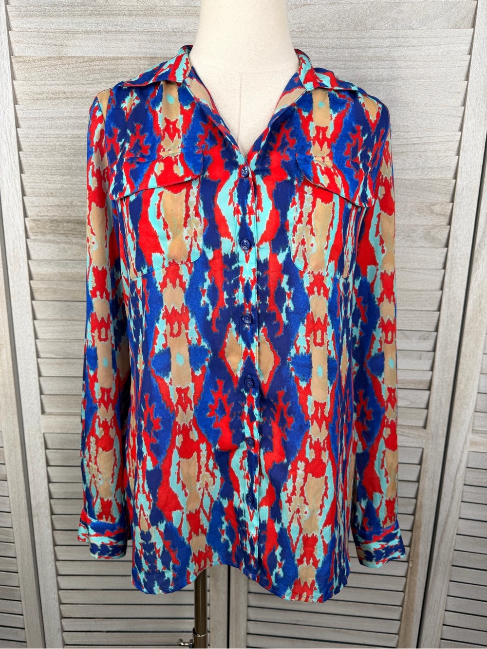 JONES NY (Signature) Women's Silky Ikat Print Pajama Set Multicolor-Small - Picture 4 of 5